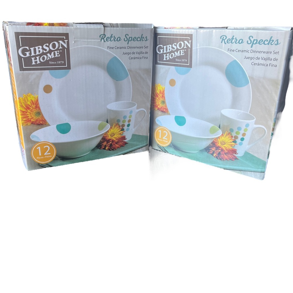 2 Sets Gibson Home Retro Specks Ceramic Dinnerware Set (24 Pieces)